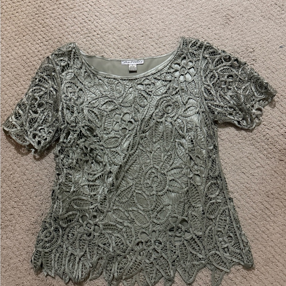 Stylish Green Lace silk Top